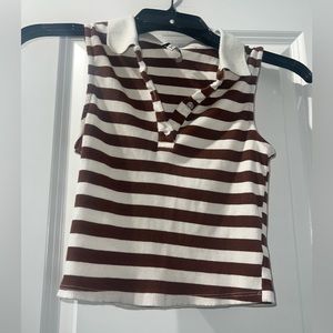 Brown|White Collared Crop Top